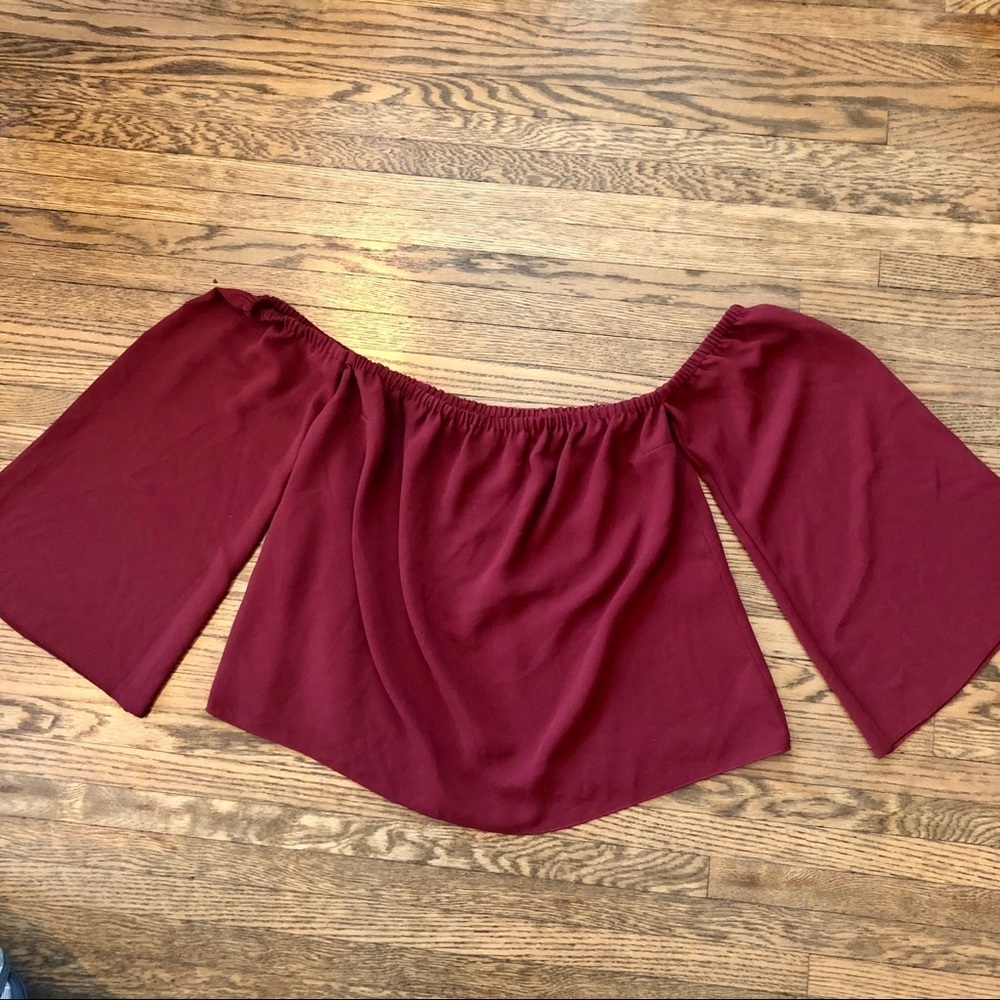 Wilfred Aritzia Orly Off-Shoulder Burgundy Wine Blouse | M - Picture 2 of 5